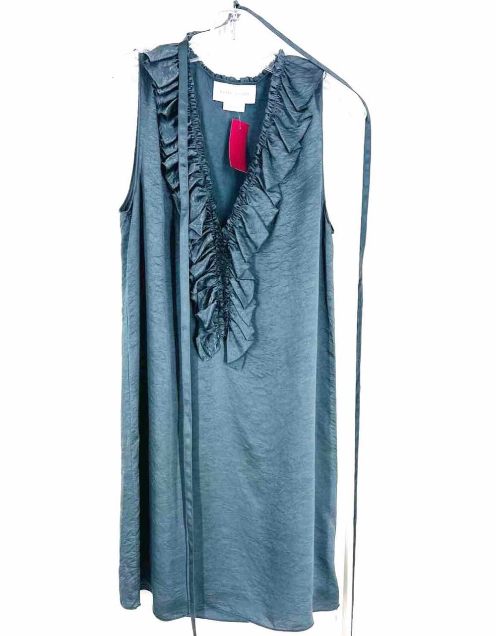 Karen Walker Size 2 Blue Ruffles Belted Designer Dress